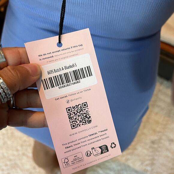 NWT Oh Polly Lila Ribbed Modal Lace-Trim Mini Dress in Bluebell Purple S - Picture 6 of 7